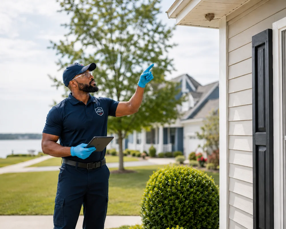 Adibug technician providing wasp and hornet control in Hampton Roads